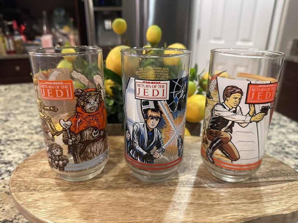 Set of 3 Vintage 1983 Star Wars Return of the Jedi Burger King Drinking Glasses